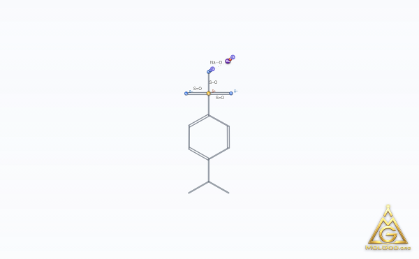 Sodium p-cumenesulfonate (CAS 28348-53-0) – modèle 3D squelettique, MolGod Viewer