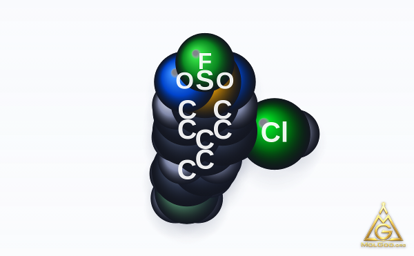 4-(2-Aminoethyl)benzenesulfonyl fluoride hydrochloride (CAS 30827-99-7) – model czaszowy 3D (space-filling), MolGod Viewer