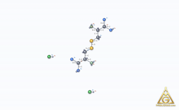 Cystine dihydrochloride (CAS 30925-07-6) – modèle 3D boules et bâtonnets, MolGod Viewer