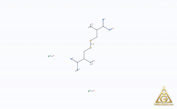 Cystine dihydrochloride (CAS 30925-07-6) – modèle 3D squelettique, MolGod Viewer