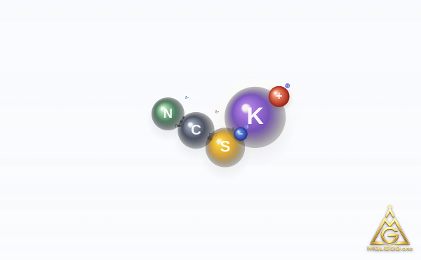 Potassium thiocyanate (CAS 333-20-0) – modèle 3D boules et bâtonnets, MolGod Viewer