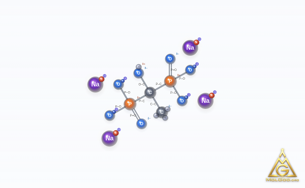 Tetrasodium Etidronate (CAS 3794-83-0) – modèle 3D boules et bâtonnets, MolGod Viewer