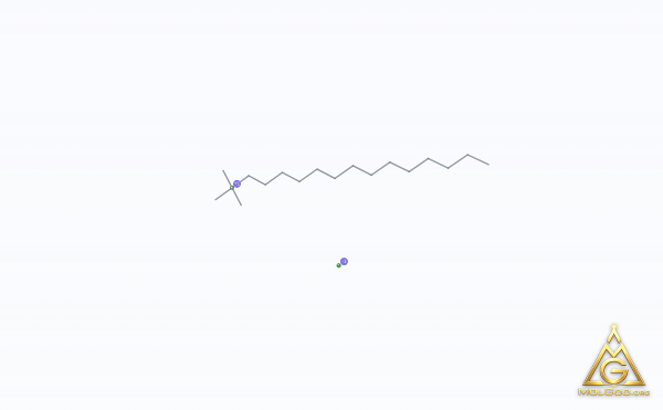 Tetradecyltrimethylammonium chloride (CAS 4574-04-3) – modello 3D scheletrico, MolGod Viewer