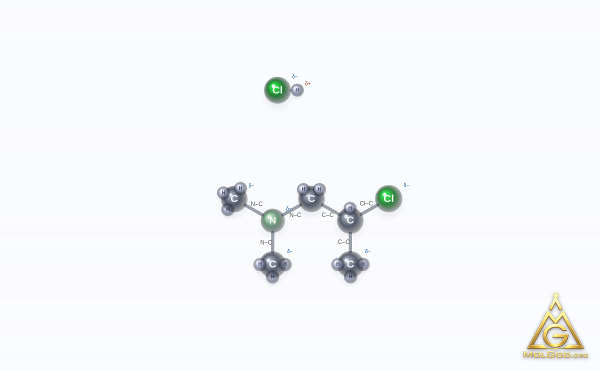 2-Chloropropyldimethylamine hydrochloride (CAS 4584-49-0) – 3D球棍模型, MolGod Viewer