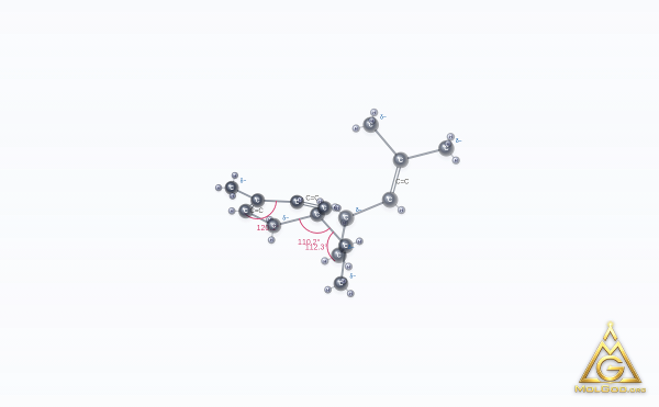 (-)-Zingiberene (CAS 495-60-3) – ball-and-stick 3D model, MolGod Viewer