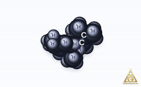 (-)-Zingiberene (CAS 495-60-3) – space-filling 3D model, MolGod Viewer