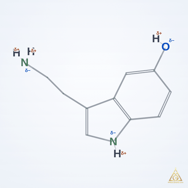 Serotonin (CAS 50-67-9) – skeletal 3D model, MolGod Viewer