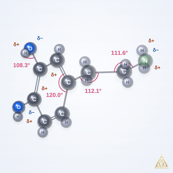 Dopamine (CAS 51-61-6) – ball-and-stick 3D model, MolGod Viewer