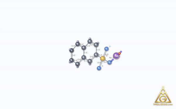 Sodium 2-naphthalenesulfonate (CAS 532-02-5) – modèle 3D boules et bâtonnets, MolGod Viewer