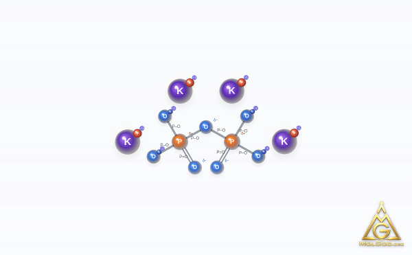 Potassium pyrophosphate (CAS 7320-34-5) – ball-and-stick 3D model, MolGod Viewer