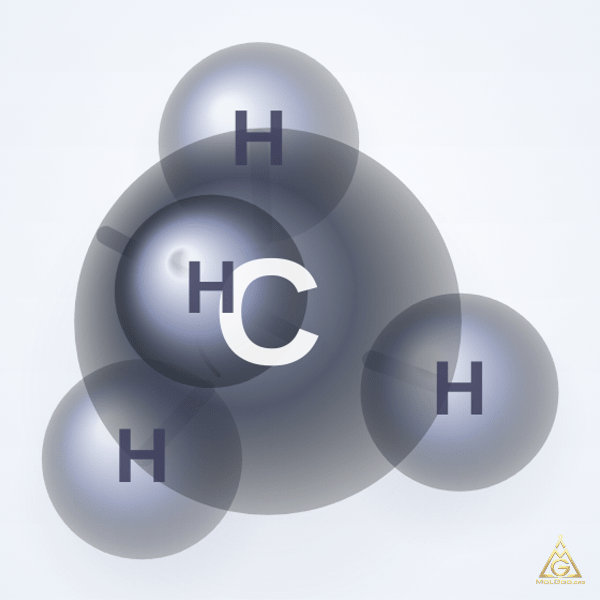 Methane (CAS 74-82-8) – ball-and-stick 3D model, MolGod Viewer