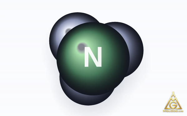 Ammonia (CAS 7664-41-7) – space-filling 3D model, MolGod Viewer