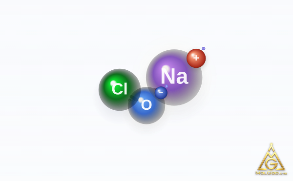 Sodium Hypochlorite (CAS 7681-52-9) – ball-and-stick 3D model, MolGod Viewer