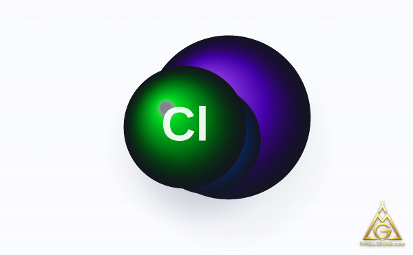 Sodium Hypochlorite (CAS 7681-52-9) – space-filling 3D model, MolGod Viewer