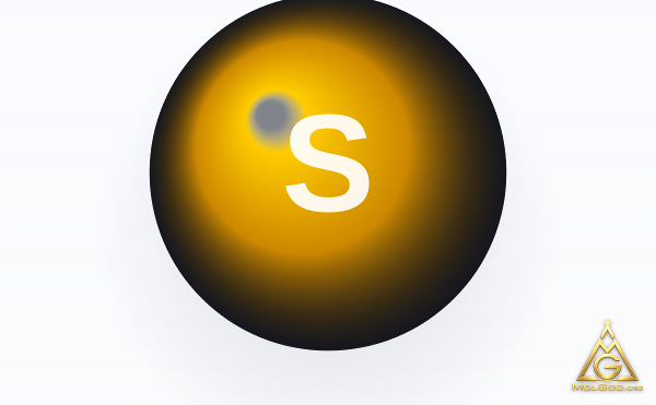 Sulfur (CAS 7704-34-9) – space-filling 3D model, MolGod Viewer