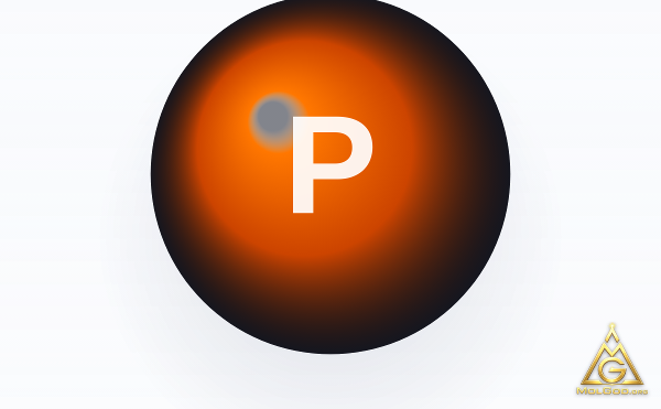 Phosphorus (CAS 7723-14-0) – space-filling 3D model, MolGod Viewer